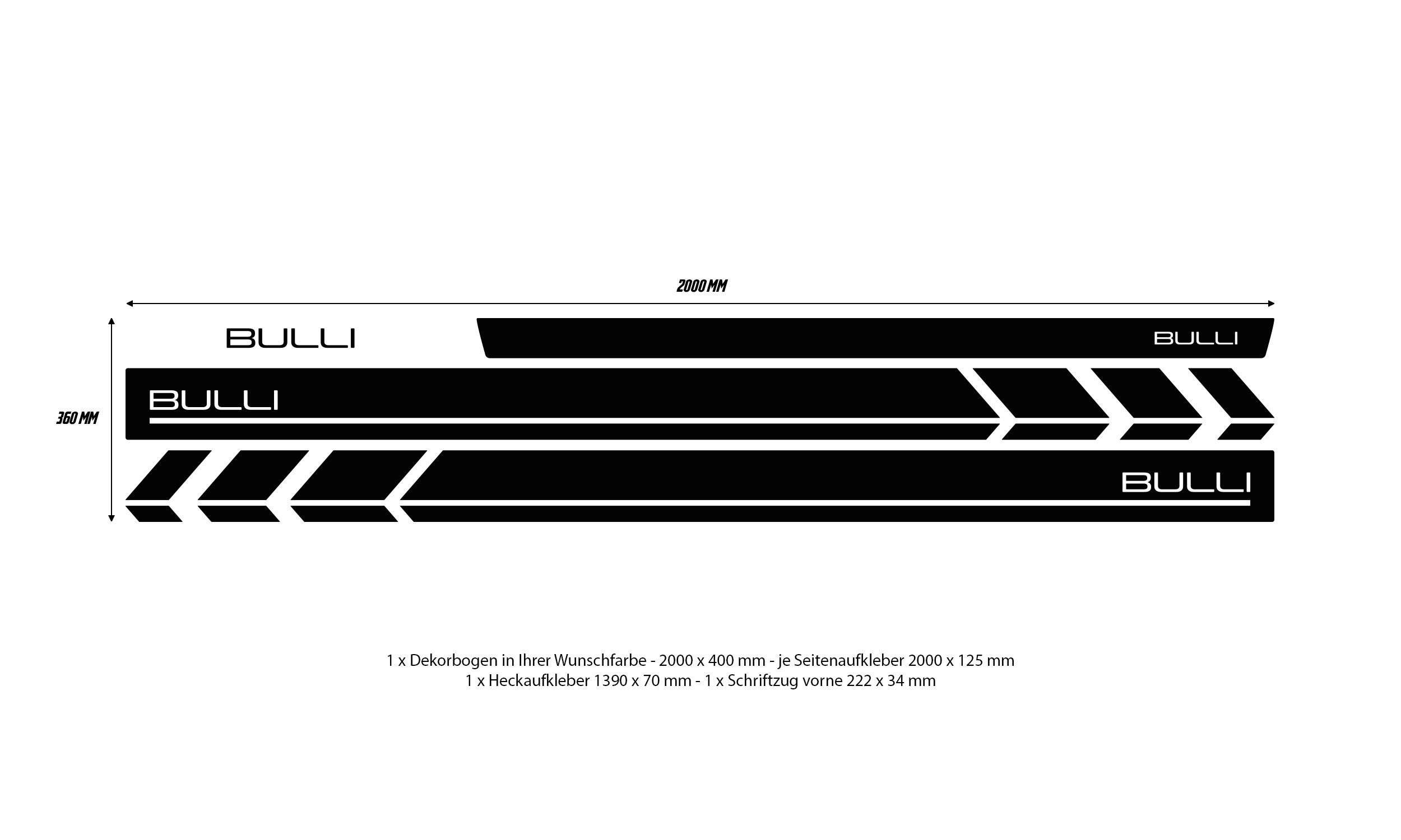 Seitenstreifen Set BULLI VW T4 T5 T6 Seitenaufkleber Aufkleber WS-03-08-10023-V 